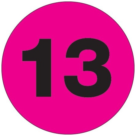 Bsc Preferred 2'' Circle - ''13'' Fluorescent Pink Number Labels BUY00019803